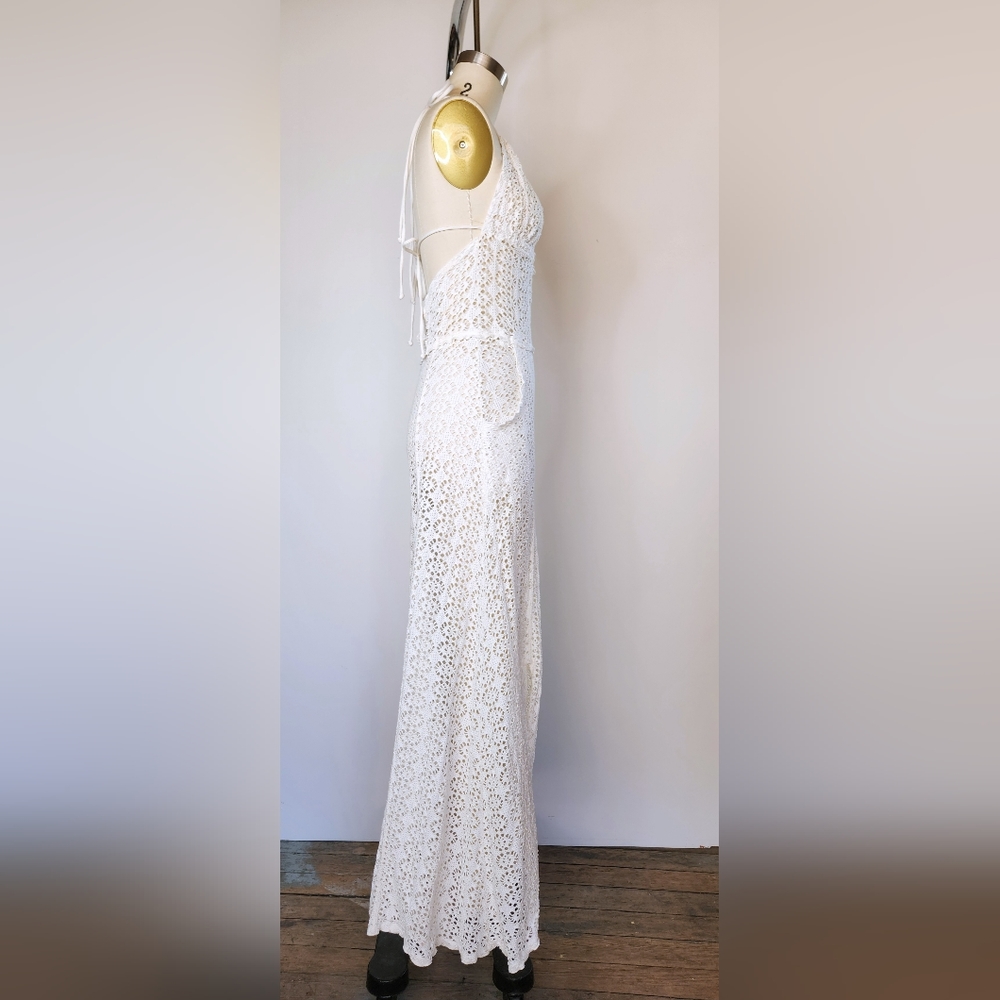 Free People Lace Ivory Jumpsuit Halter See Through Pockets Wide Legs w/ Slits S - Picture 12 of 15